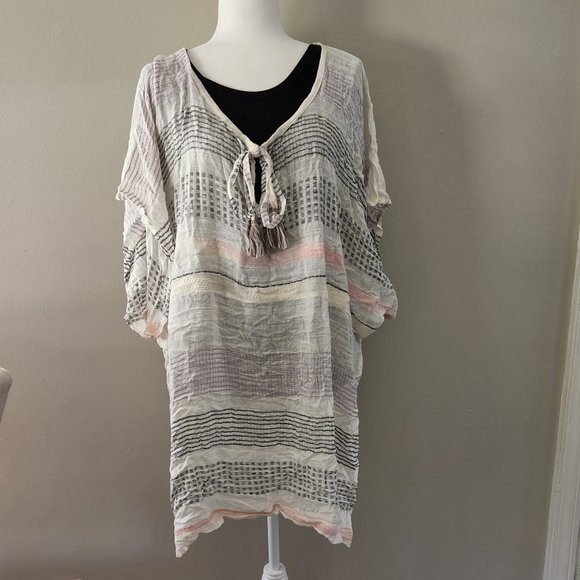 NWT INC Cover Up Textured Woven Stripe Purple Pink Black White ONE SIZE OS - Picture 2 of 6